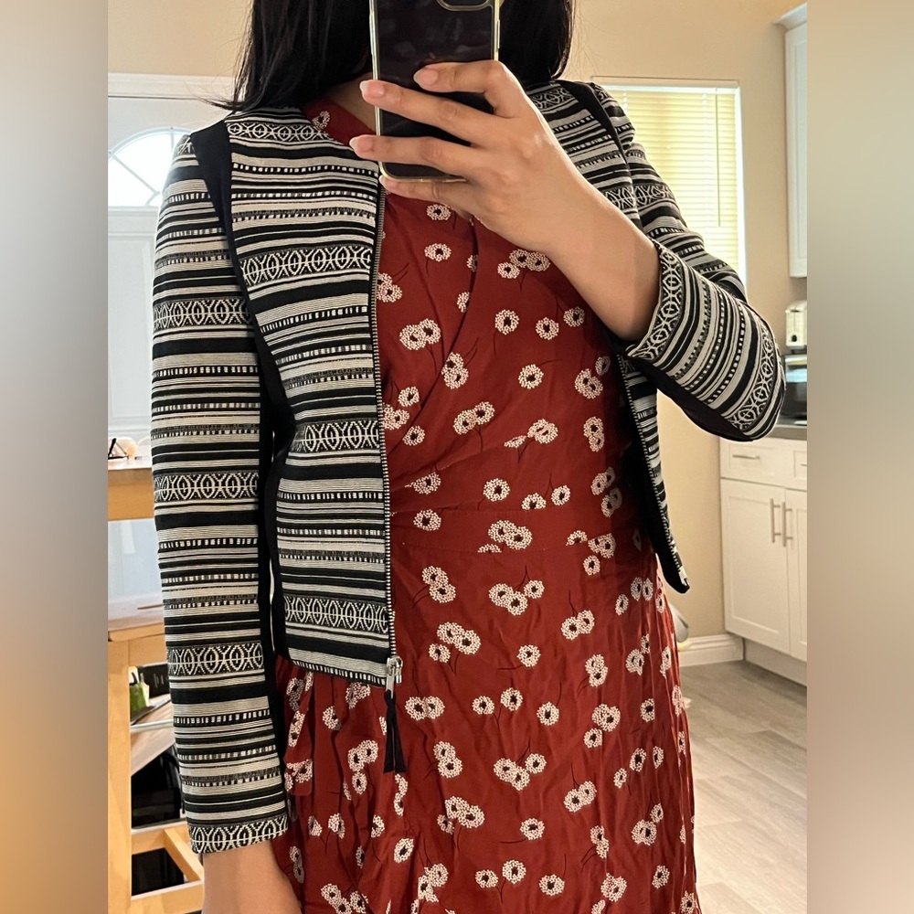 H&M Black and White Striped Cardigan Sweater